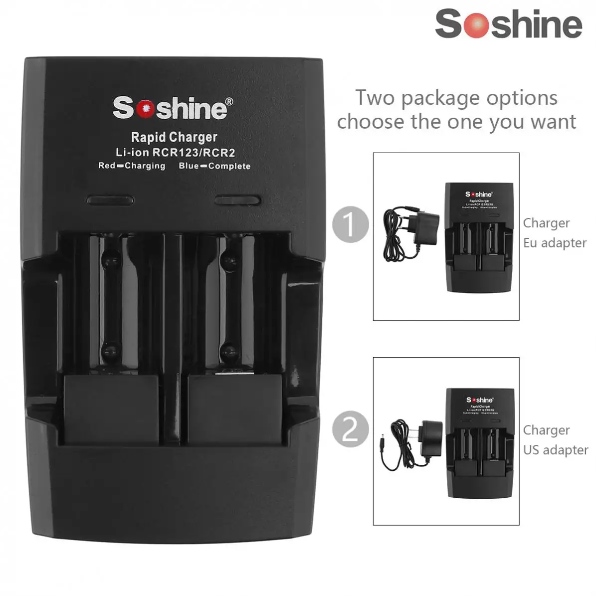 Soshine 2 слота Li-Ion RCR123 / RCR2 быстрое зарядное устройство с Светодиодный индикатор для