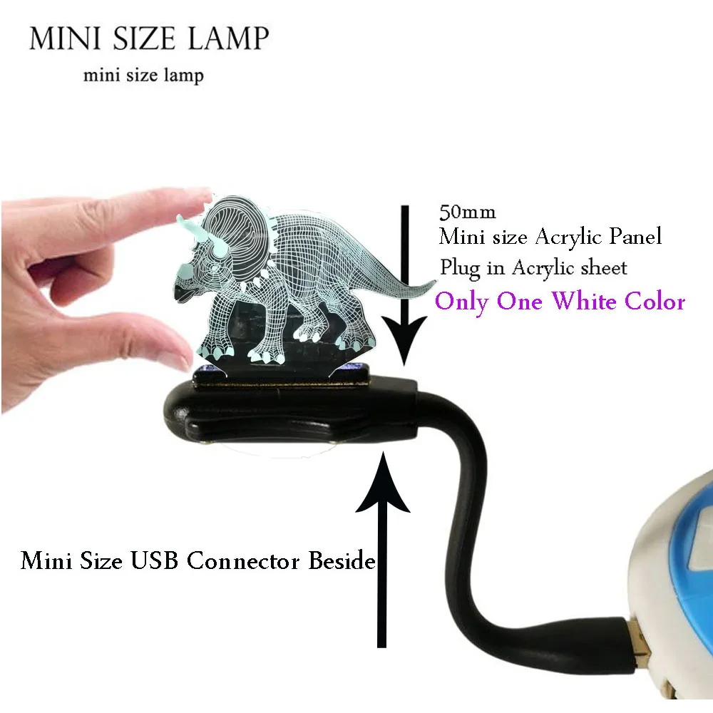 Mini USB Lamp Акриловый СВЕТОДИОДНЫЙ 3D животное Лава динозавр юркского периода парк Triceratops ночник USB 7 цветов батарея мощность Спальня Настроение блеск ребенок подарок - Испускаемый цвет: Mini USB Lamp