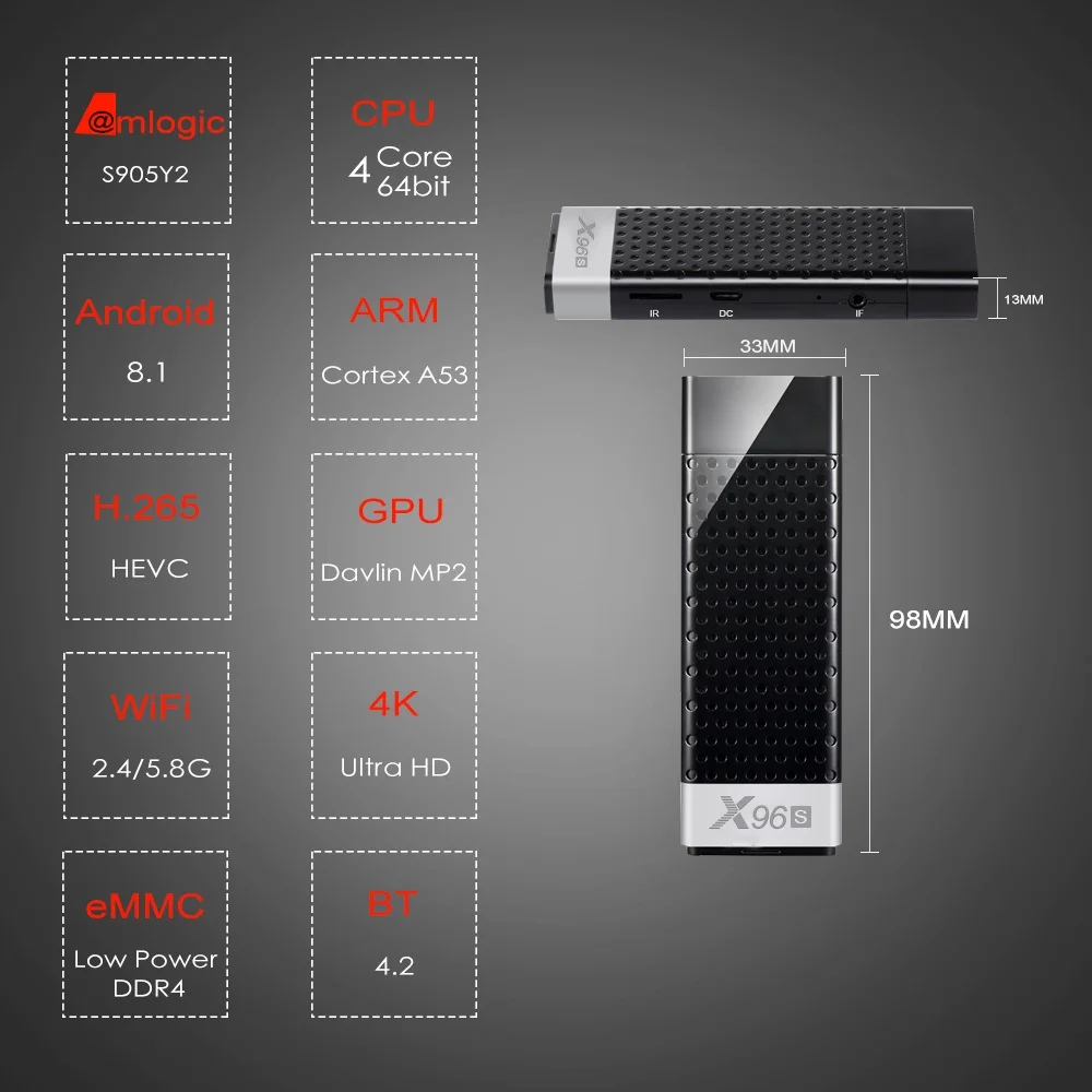 Новинка X96S android 8 1 ТВ-приставка amlogic s905Y2 H.265 2 4/5G WIFI BT4.2 Core 64bit cortex a53 PK x96 Мини Mi box |