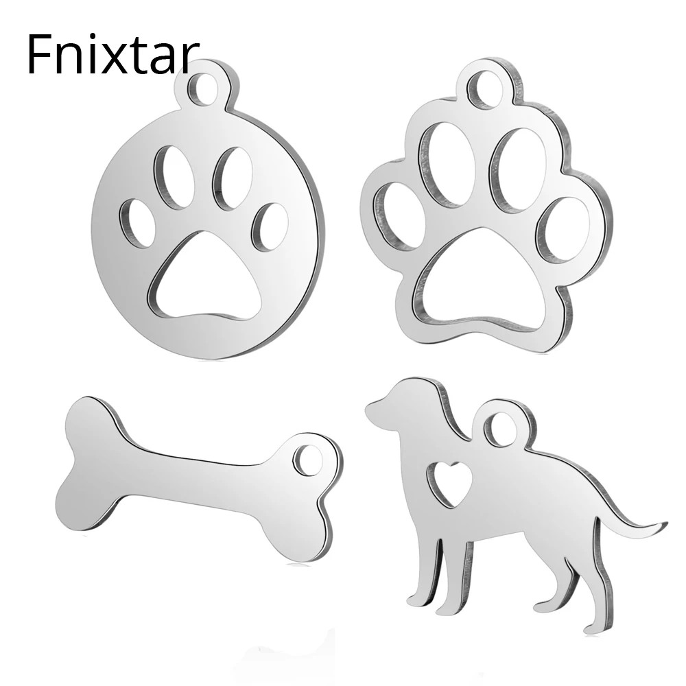 Fnixtar, никогда не выцветает, нержавеющая сталь, животное, собака, кость, мини-металлические подвески для DIY изготовления ювелирных изделий, буквы, лапы, подвески, ювелирные изделия, 10 шт./лот