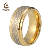8mm men women tungsten carbide ring gold wedding band laser engraved stepped polished comfort fit