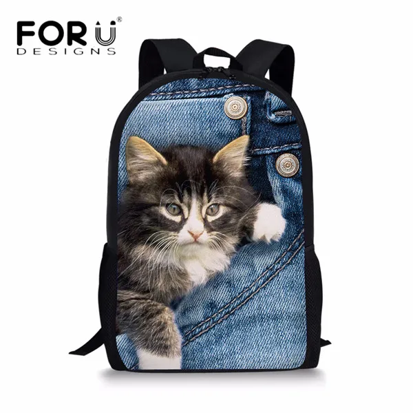 CC2295C FORUDESIGNS/милый 3D животное кошка джинсовые рюкзаки дети обувь для девочек ортопедические повседневное Путешествия Рюкзак Для Детей школьников Mochila - Цвет: CC2295C