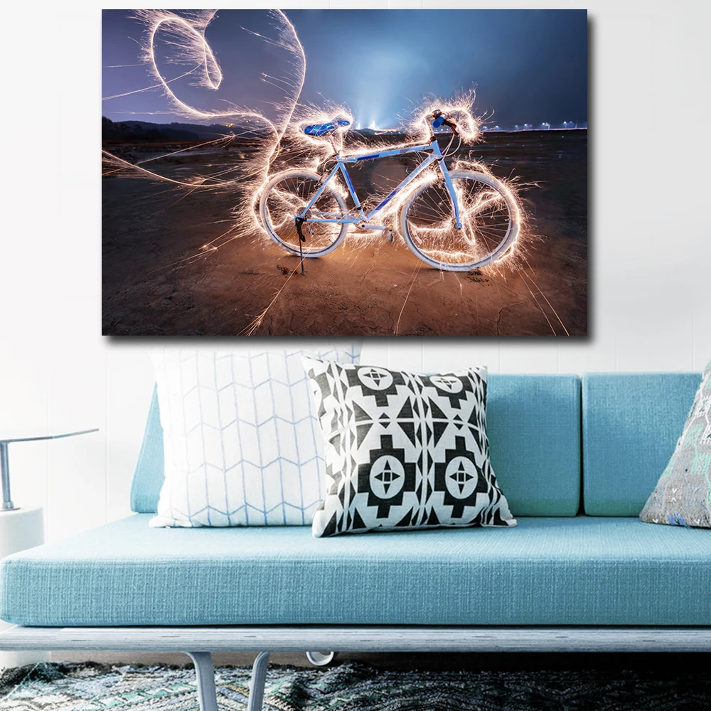 Embelish 1 Pieces Large HD Wall Art Pictures For Living Room Light Painting Bike Print Canvas Home Decor Framed Posters | Дом и сад