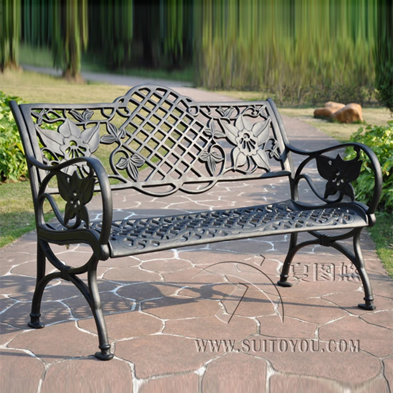 

45 inch cast aluminum Patio garden bench park bench courtyard leisure conversation seating set for home furniture decor