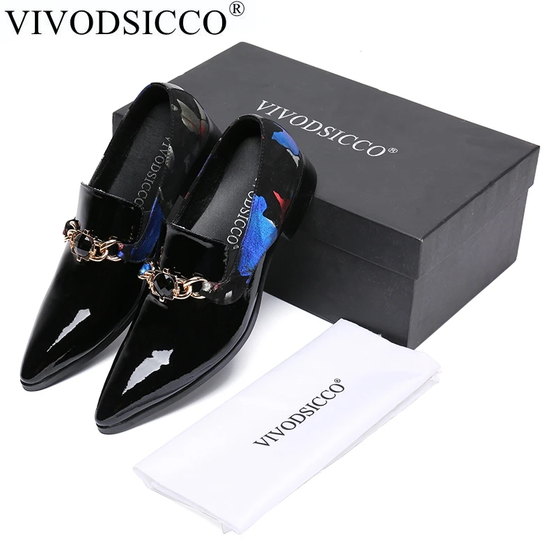 VIVODSICCO/Дизайнерские Мужские модельные туфли с принтом для свадьбы и выпускного вечера; деловая обувь из натуральной кожи с острым носком; мужские слипоны на плоской подошве