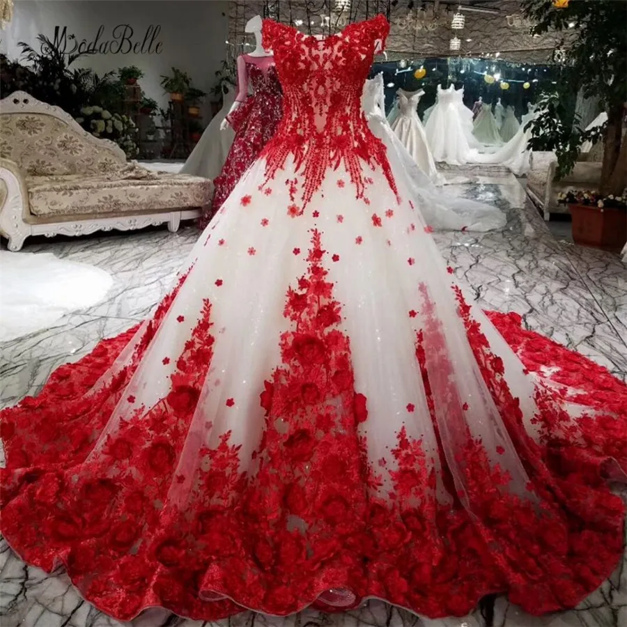 

Женское свадебное платье modabelle, Красное Кружевное бальное платье со шлейфом 100 см, пышное платье невесты на шнуровке