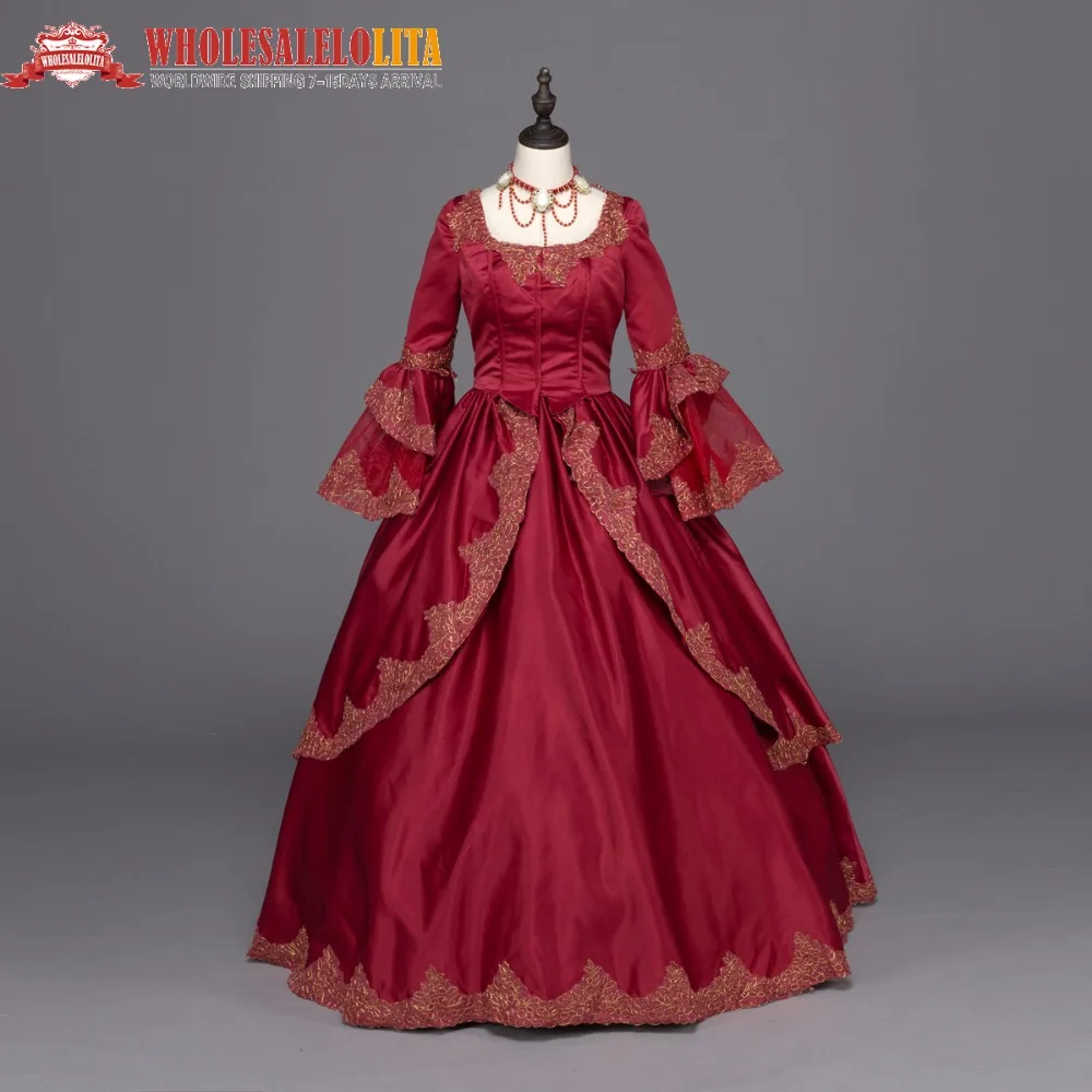 Бордовое платье Marie Antoinette Colonial Brocade Period бальное в стиле стимпанк костюмы для