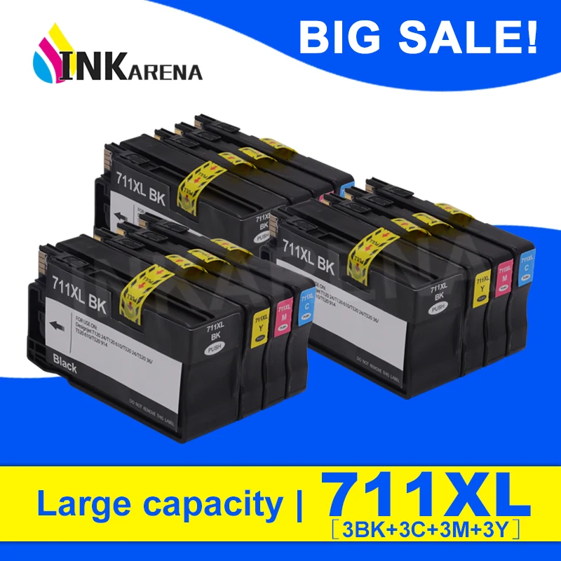 INKARENA 3 комплекта Полная замена чернильных картриджей для HP 711 XL 711XL Designjet T120 T520