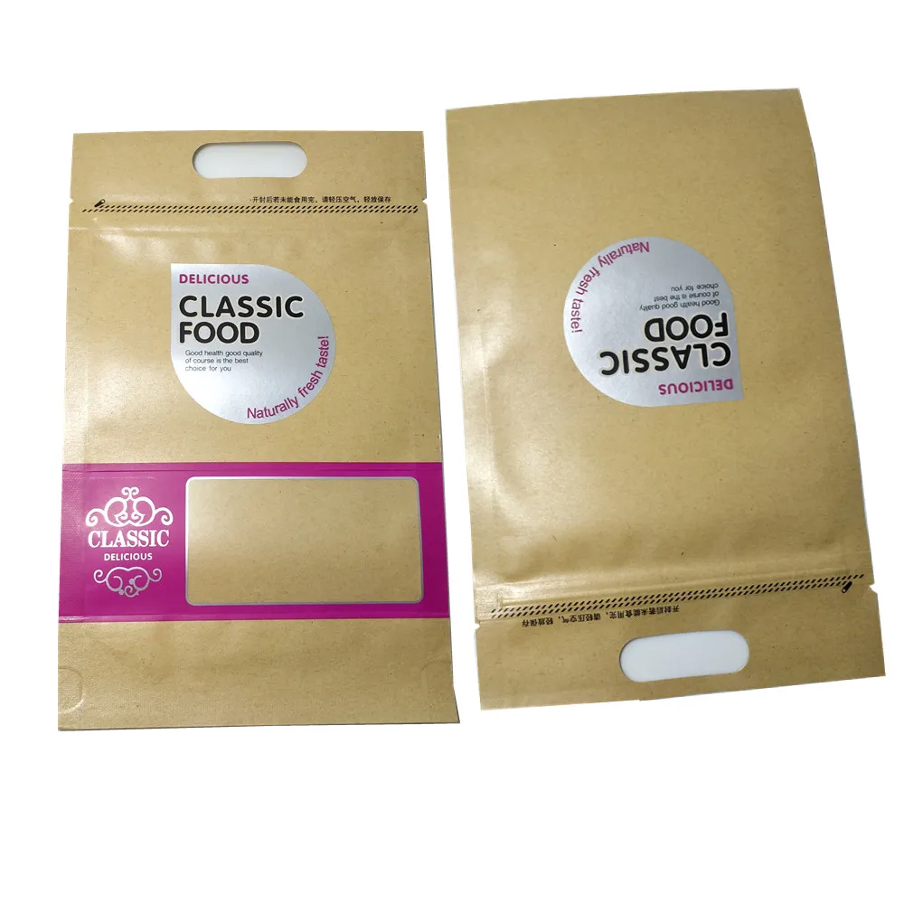 300 шт 15x25 см Doypack крафт-бумага пластиковая застежка молния Блокировка окна упаковка сумка с ручкой самозапечатывающийся закуска к чаю продуктовые пакеты со струнным замком