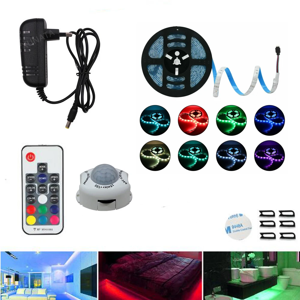 5V 12V шкаф светильник ночное Сенсор USB движения 5050 RGB Светодиодные ленты Спальня