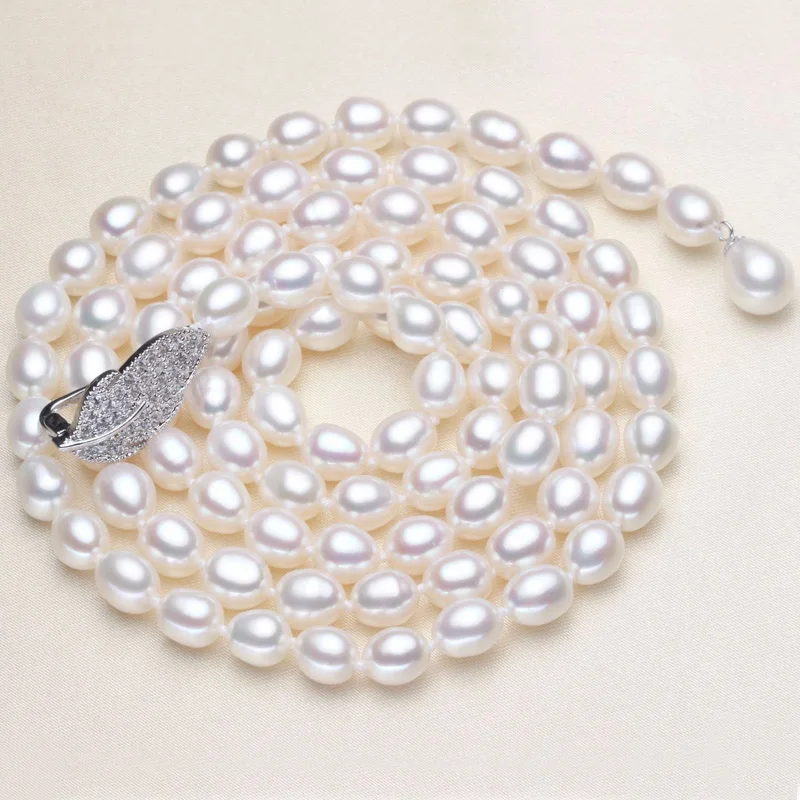 ASHIQI 90 см культивированное ожерелье из натурального пресноводного жемчуга 925