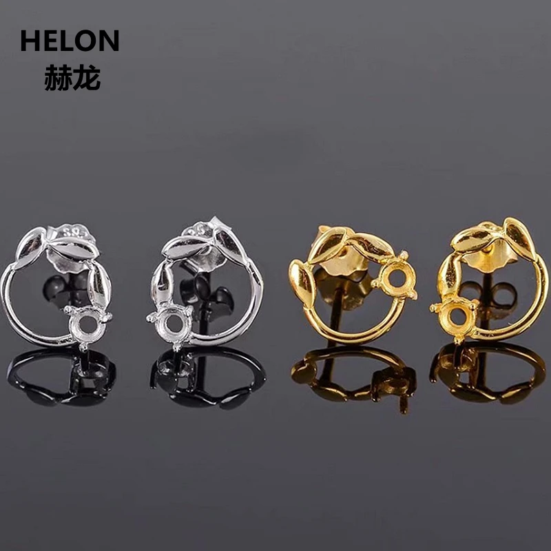 Solid 14k Yellow Gold 3x3mm Round Cut Semi Mount Earrings Women Stud Setting White Rose Optional | Украшения и аксессуары