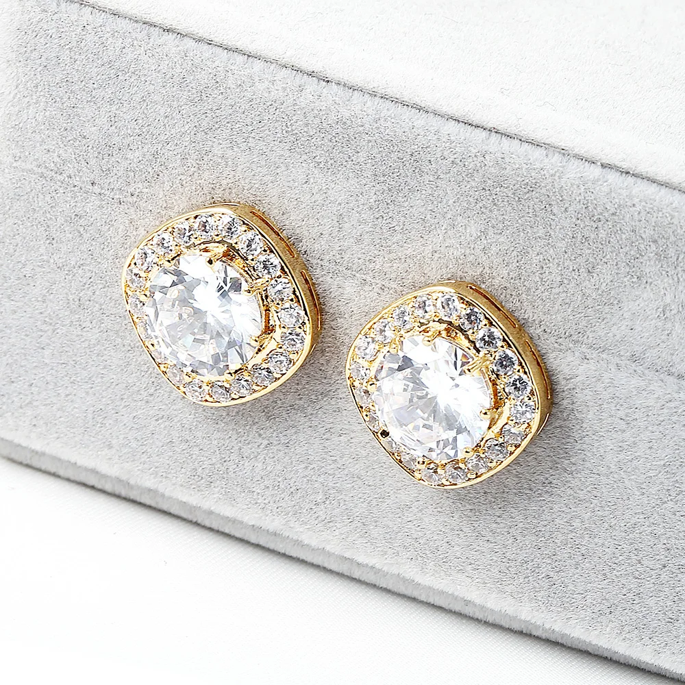 Женские серьги-гвоздики квадратной формы с AAA + кубическим цирконием Zirocnia