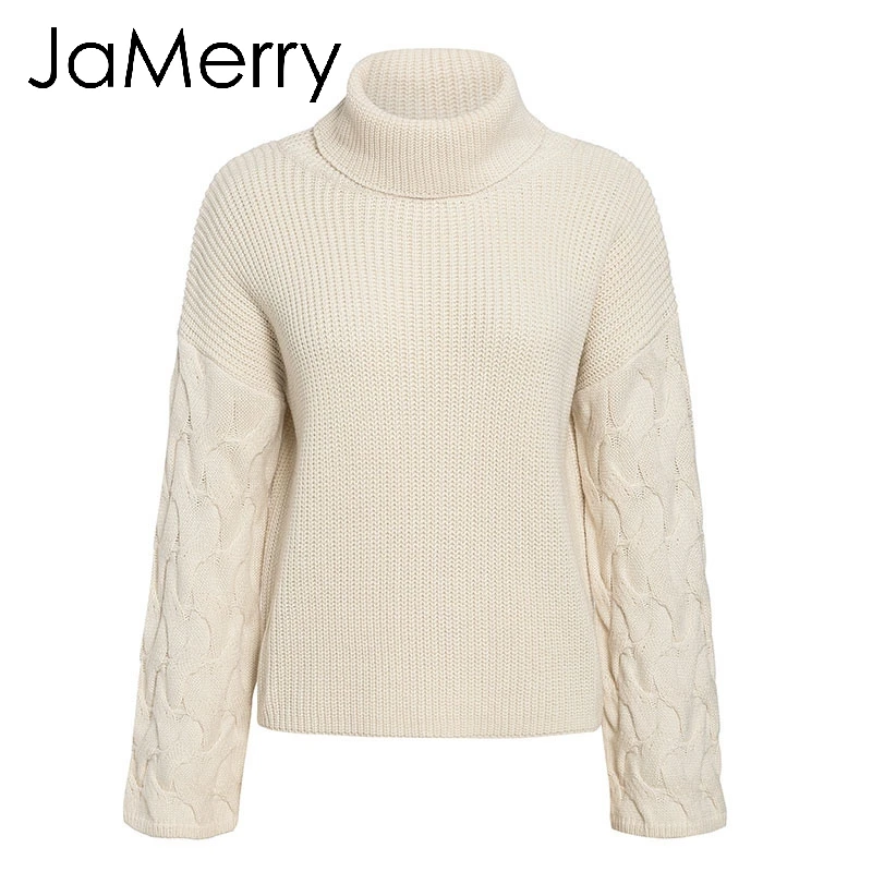 JaMerry, винтажный, элегантный, водолазка, женский, вязаный свитер, пуловер, с длинным рукавом, Повседневные свитера, женский, на осень и зиму, джемпер