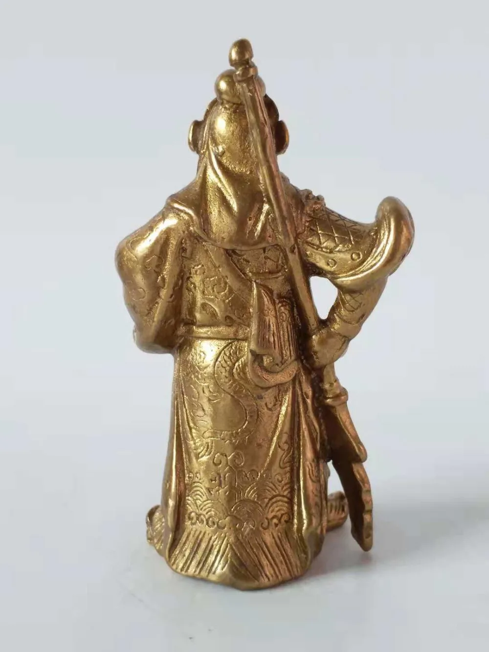 

Elaborate Chinese Copper Guan Gong Holding a Broadsword Statue