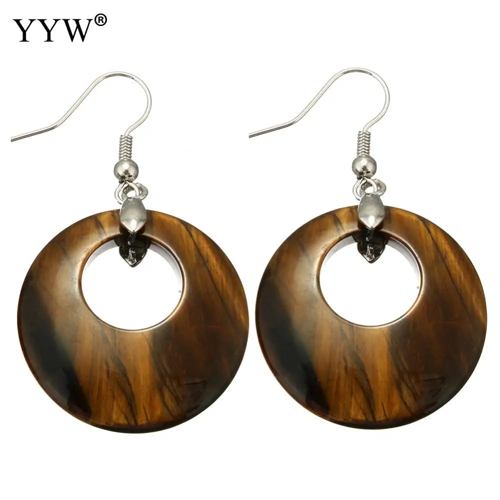tiger eye YYW серьги из натурального камня, европейские женские Агатовые аметисты с кружевом, кварц малахит, бирюза, 28 мм, круглые серьги с камнем - Окраска металла: tiger eye