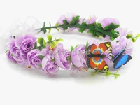 fairy rose flowers halo greenery hair pieces jewelry lilac purple wedding flower girl accessories butterfly wedding head band