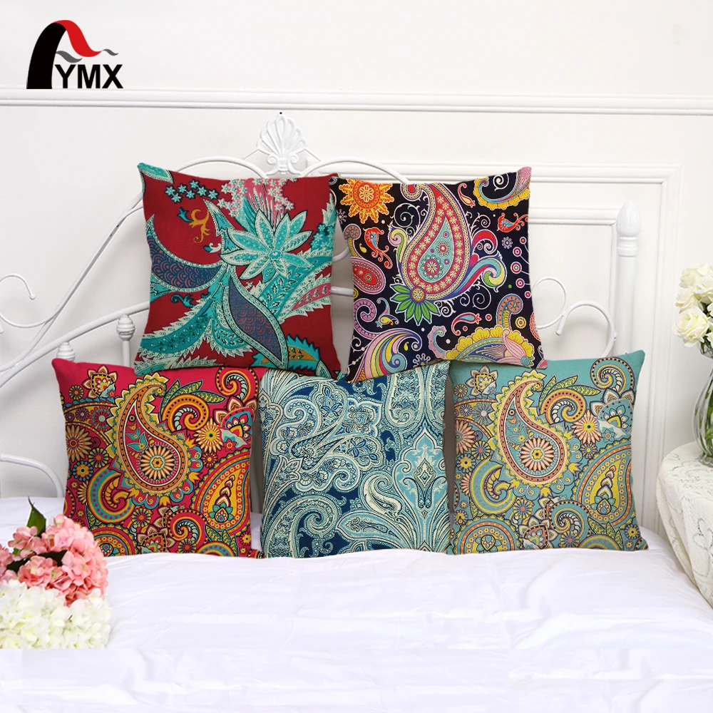 Чехол для подушки из хлопка и льна с модным цветочным узором декоративный