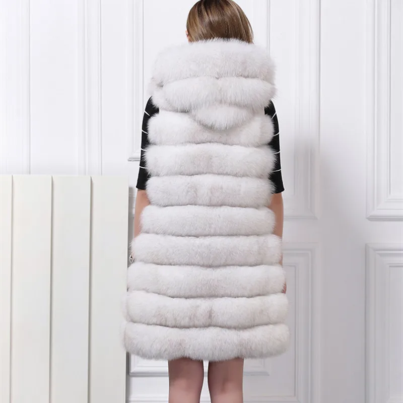 

Luxury Genuine Real Fox Fur Vest Waistcoat with Hoody Autumn Winter Women Fur Gilet X-Long Outerwear Coats Overcoat VK3109