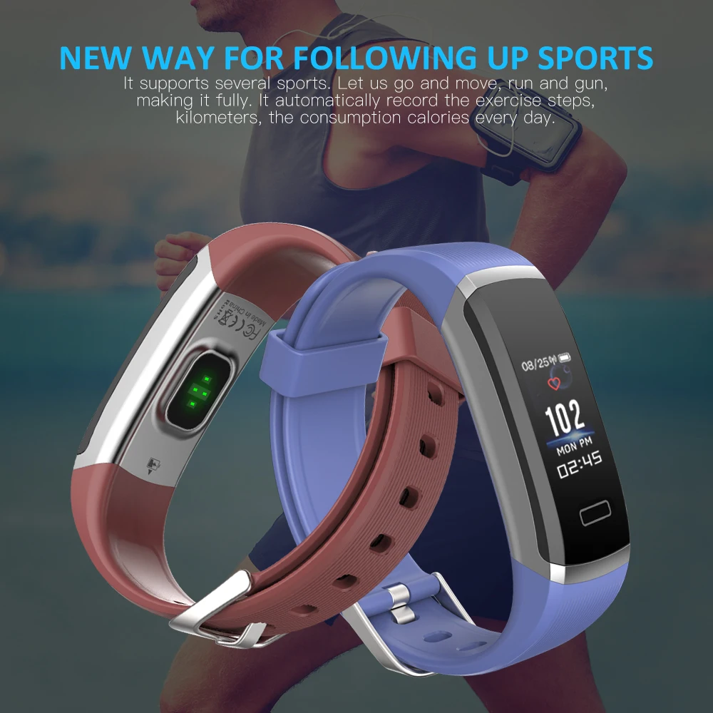 Zaoyimall Smart Band Цвет Экран GT101 Браслет монитор сердечного ритма Sport Фитнес трекер IP67