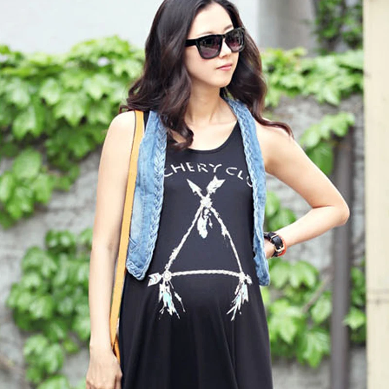 2017 new maternity dress round neck knee long sleeves sleeveless pregnant women dress. | Мать и ребенок