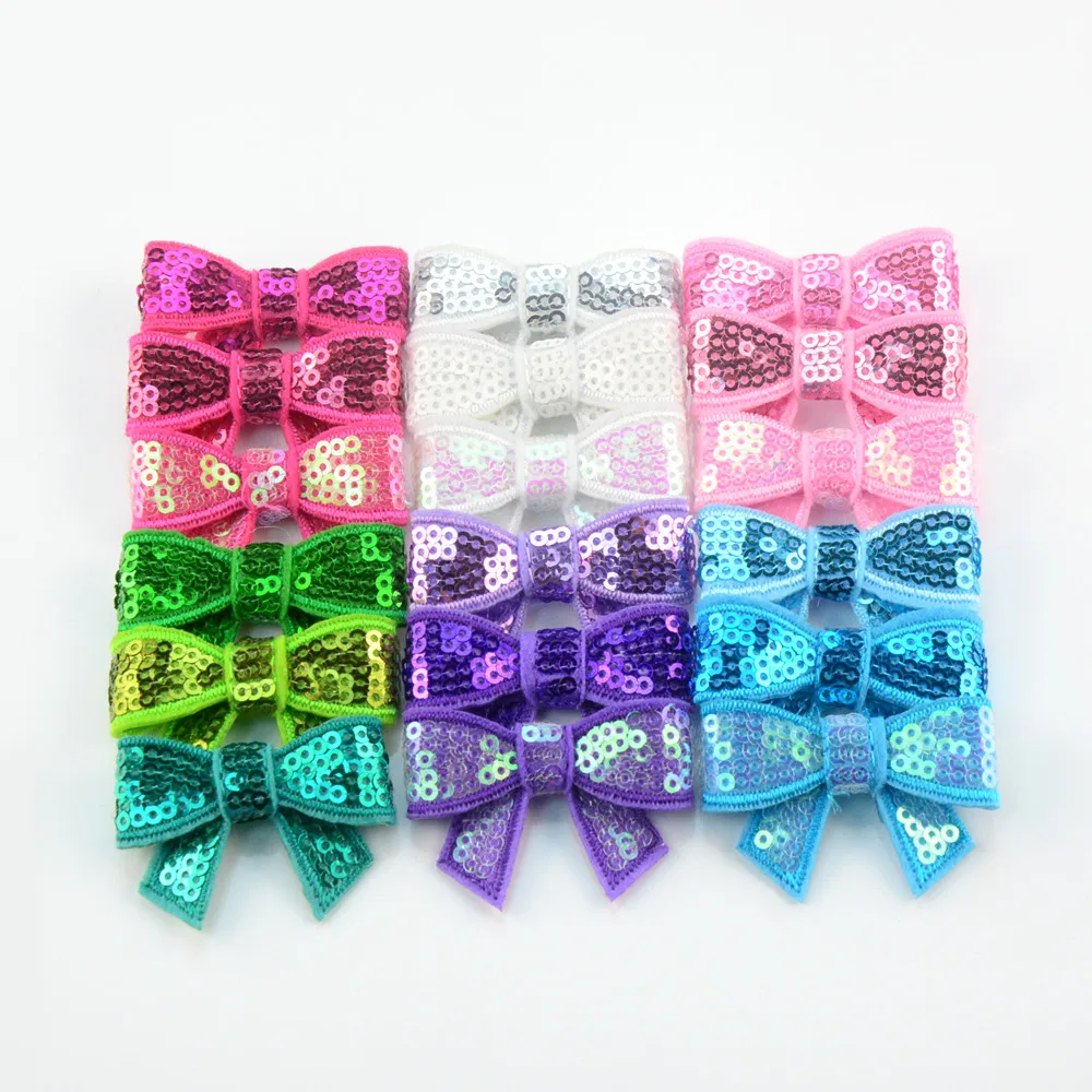 60 шт./лот 4 5 см мини волосы блесток бант вышивка флэш блёстки галстук бабочка