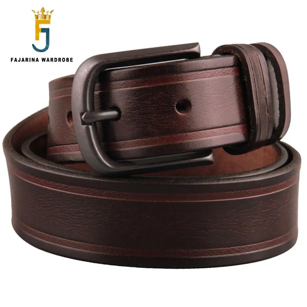 FAJARINA Unisex Retro Styles Quality Genuine Belts Female Pin Buckle Belt for Men Male Cow Skin Leather Belt 3.5cm Wide N17FJ373