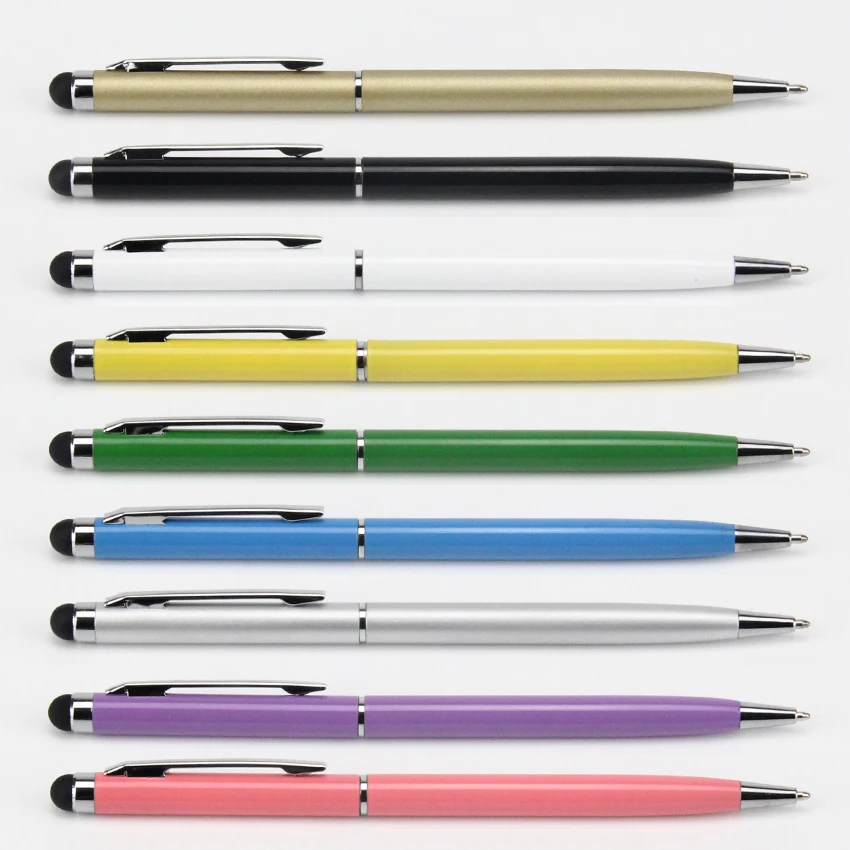 500pcs/lot 2 in 1 rotate Slender thin write word ball point Stylus Touch Pen for Ipad Itouch Iphone x 8 7 Cellphone Tablet PC