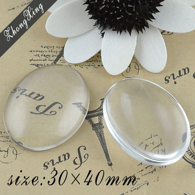 5Pcs 30*40 mm Clear Oval domed magnifying glass cabs, Oval glass inserts pendant Tray