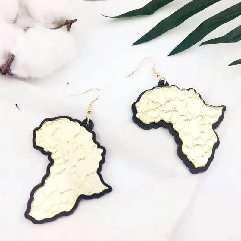 Золотые акриловые серьги подвески с изображением карты Африки для