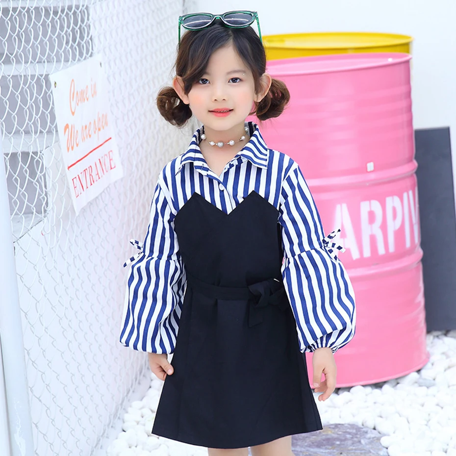 Платья для девочек лоскутные платья осеннее платье с рукавами-фонариками