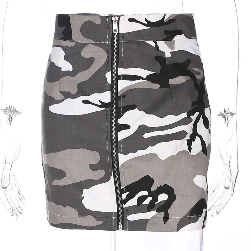 Sexy Camouflage High Waist Denim Skirt Spring Autumn Front Zipper Cotton Short Skirts Slim Mini A-Line | Женская одежда