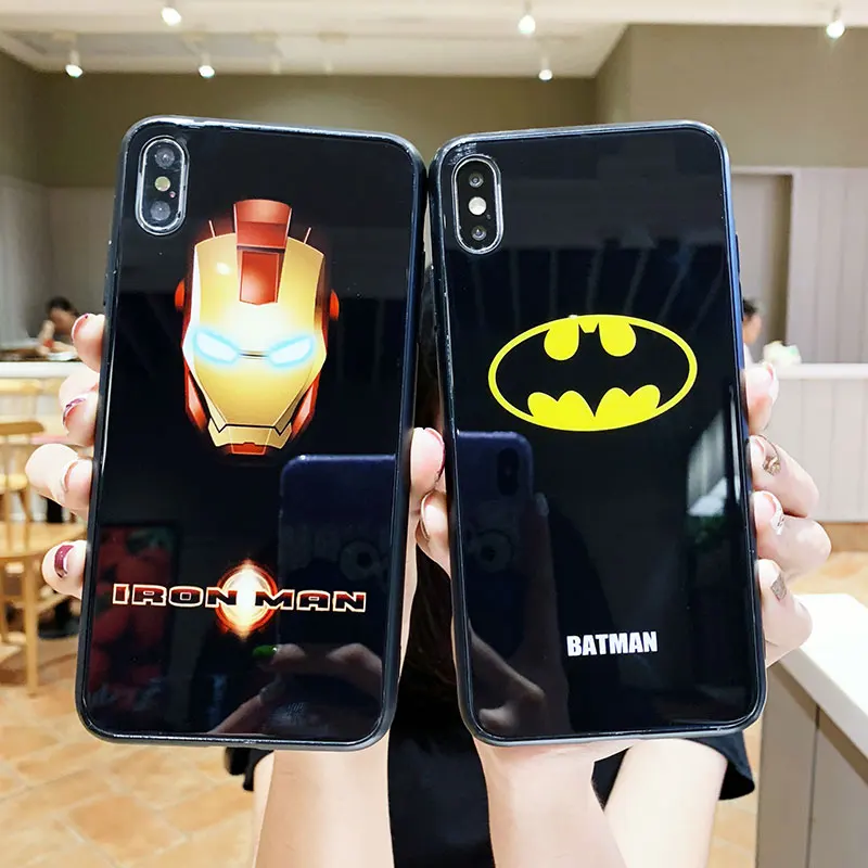 Luxury Tempered Glass Cover Marvel Iron Man Batman phone case for iphone 6 S 7 7plus 8 8plus X 10 XR XS Max Fashion Tide coque |