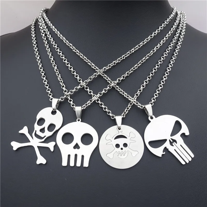 

12 Pieces Assorted Pack Skull Skeleton Necklace Stainless Steel Danger Caution Poison Jolly Roger Crossbones Pirate Pendants