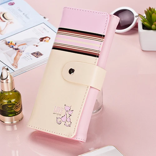 2016 женский длинный клатч из искусственной кожи с кошкой кошелек чековой книжкой