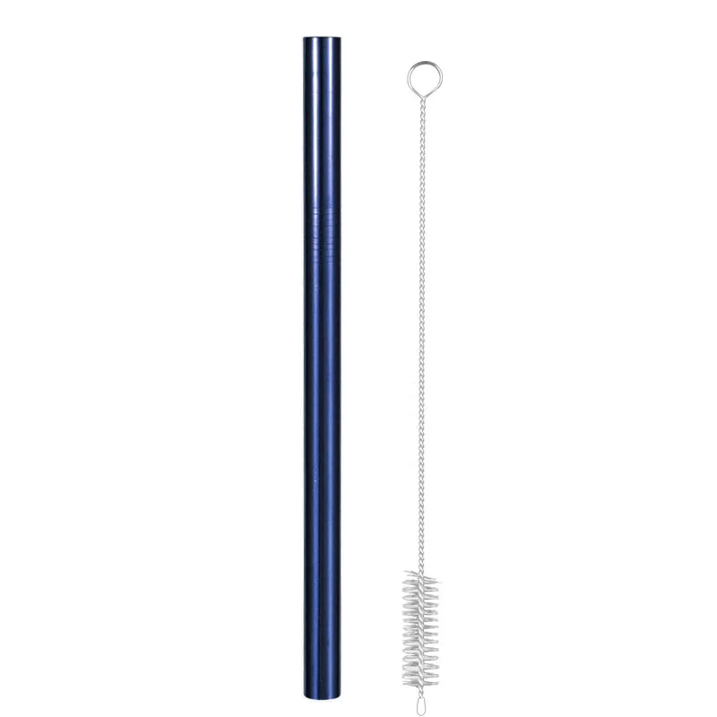 blue 1pcs Многоразовая нержавеющая сталь Питьевая металлическая соломинка Boba Bubble чай соломинки для смузи прямые изогнутые разноцветные трубки силиконовые наконечники кисти - Цвет: blue 1pcs