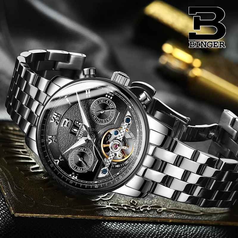 Классические деловые мужские автоматические часы Tourbillon механические с