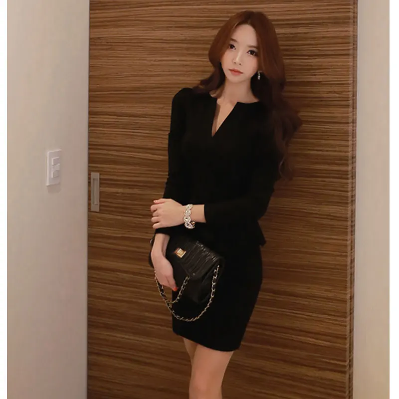 Женское облегающее платье с V образным вырезом и длинными рукавами|long-sleeved dress|dress