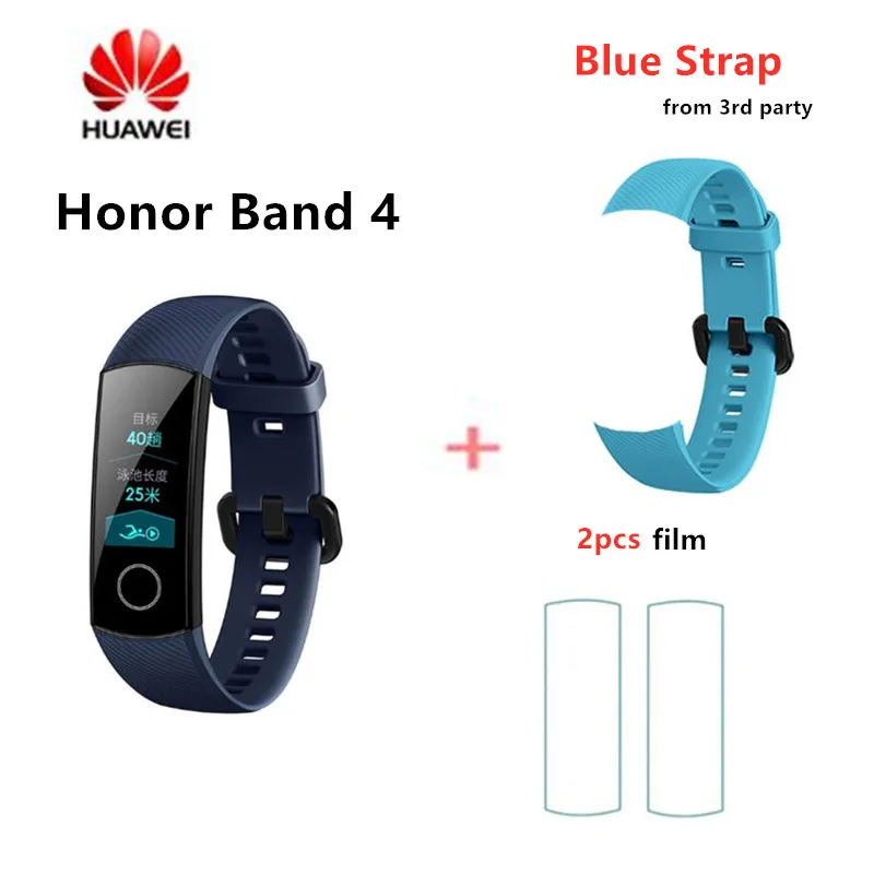 Оригинальные Смарт-часы huawei Honor Band 4, браслет Touchscree Amoled, цветной, 0,95 дюймов, Водонепроницаемый Фитнес-браслет, монитор сердечного ритма - Цвет: add blue strap