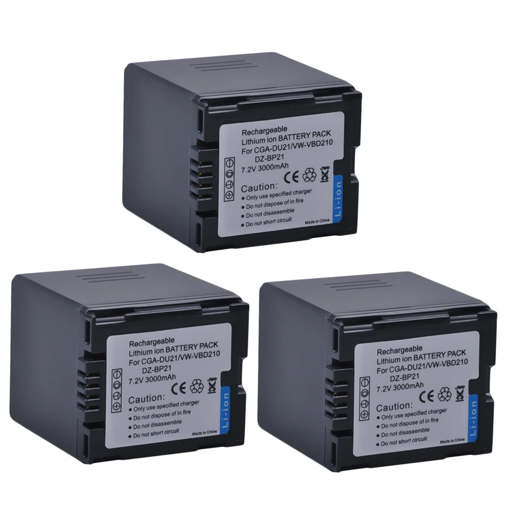 

3 шт. Высокая емкость CGA-DU21 3000 мАч CGA DU21 CGADU21 камера батарея для Panasonic NV-GS330 GS400 GS408 GS500 GS508 MX500 PVGS90