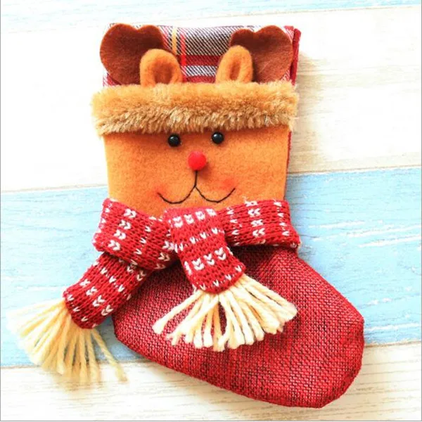 Рождественский чулок маленький клетчатый носок Санта Клауса Подарочная сумка