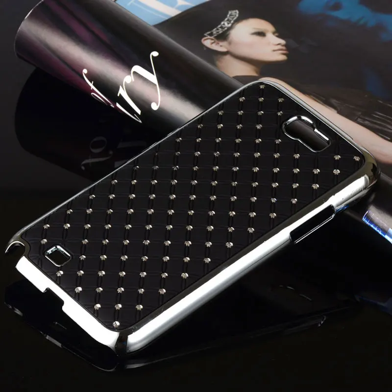 coque for samsung galaxy note 2 case with diamond chromed PC Spray the oil Plain coulor back cover capa funda | Мобильные телефоны