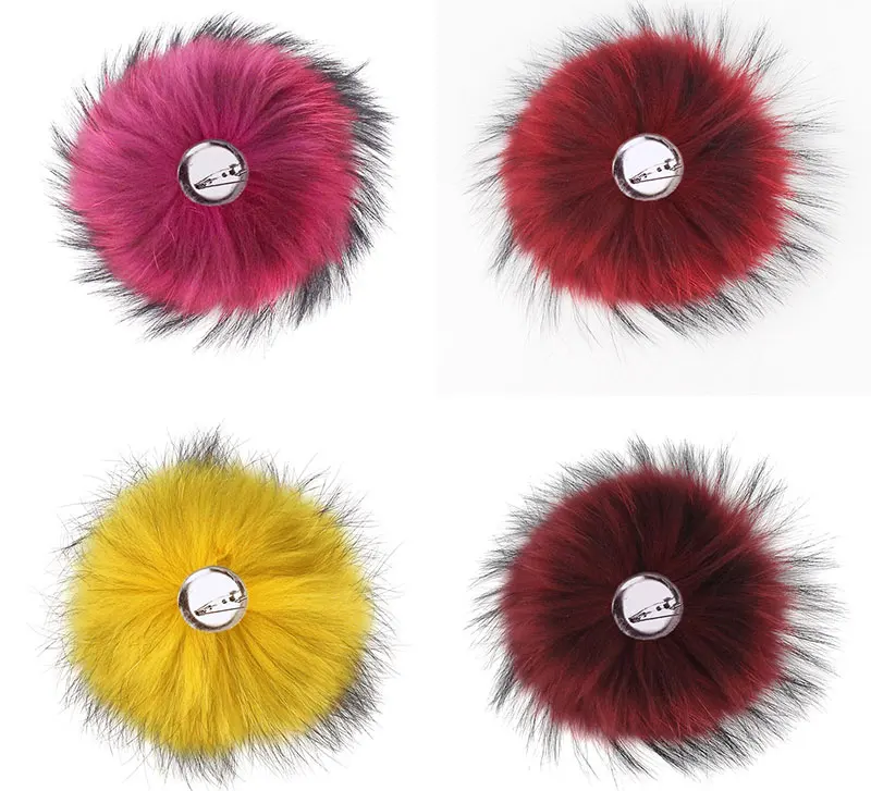 Colorful Color Raccoon Fur Pompoms Needle Fur Pompon For Knitted Hat Cap Beanies Scarves Bags Shoes Real Fur Pom Poms With Pin