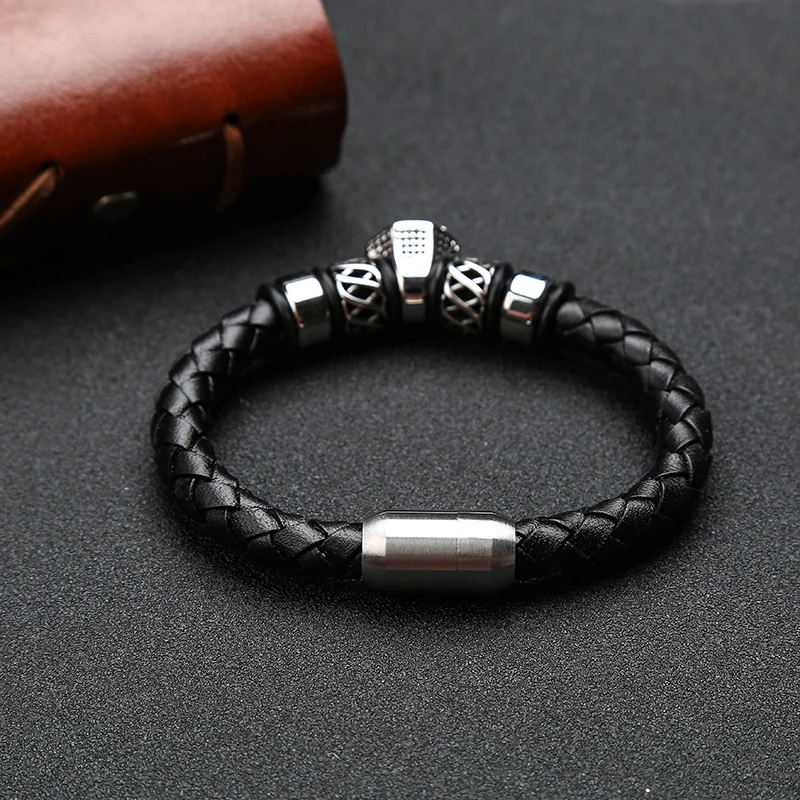 Мужские и женские браслеты MOGE модные из натуральной кожи в стиле панк с цепочкой