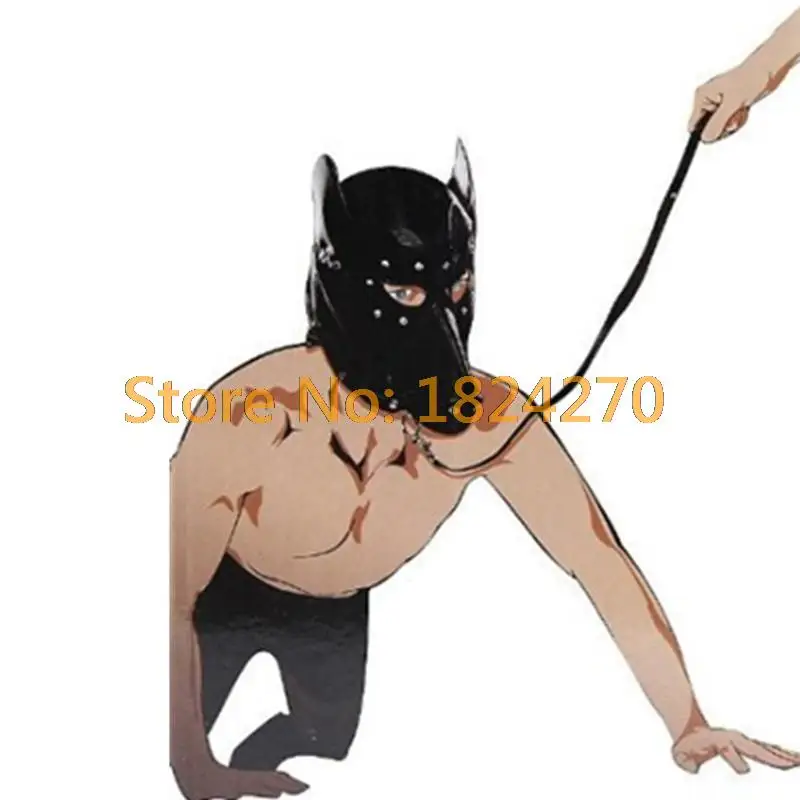 Кожа PU Собака Маска с Поводка Мужской Сексуальный Глава Кабала Сдержанность гуд