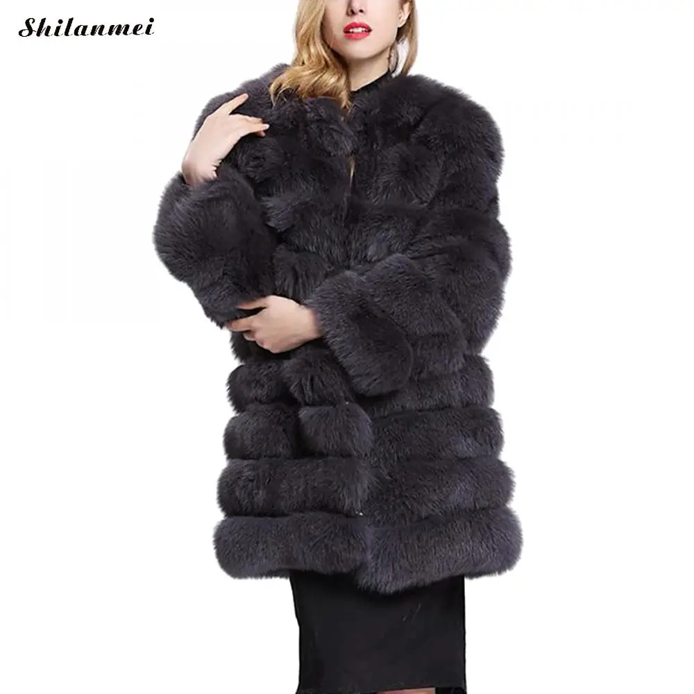 Украина Искусственный мех пальто Роскошные Длинные искусственная Меховая