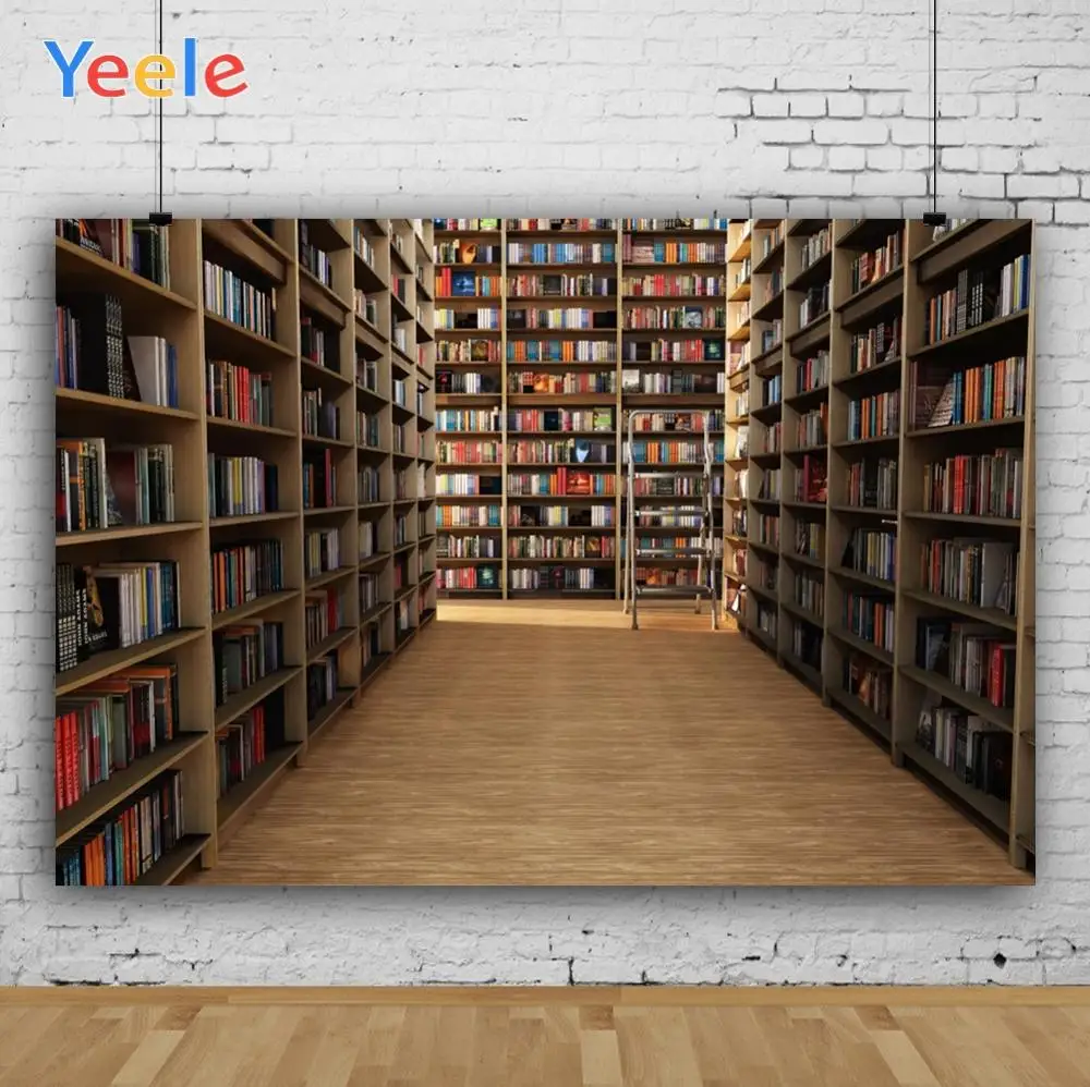 Yeele Library Bookshelves Wooden Floor Young Portrait Photography Backgrounds Customized Photographic Backdrops for Photo Studio |
