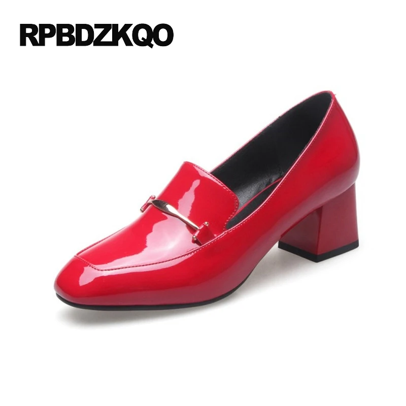 Женские туфли лодочки из лакированной кожи на среднем квадратном каблуке для
