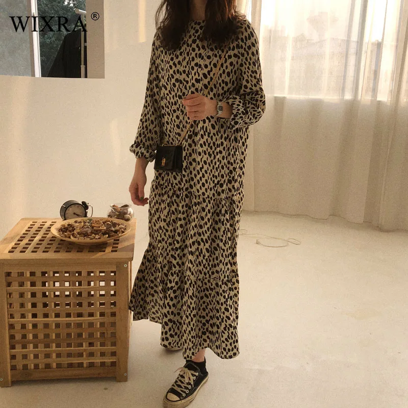 Женское платье с длинным рукавом WIXRA весенне-осеннее принтом в горошек и