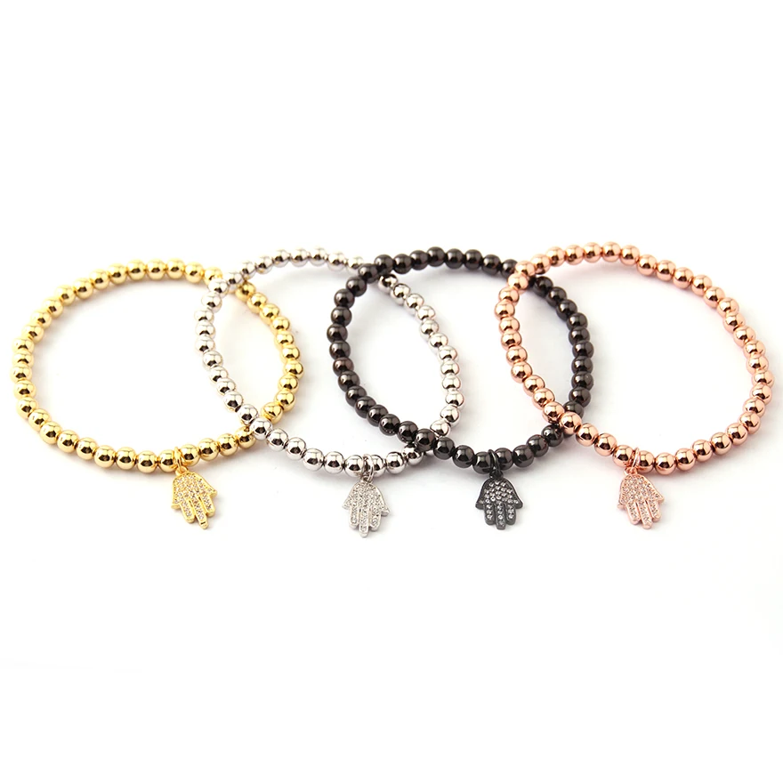 Free Shipping 5mm Round Copper Beads Fatimas hand CZ Charm Bracelets &amp Bangles | Украшения и аксессуары